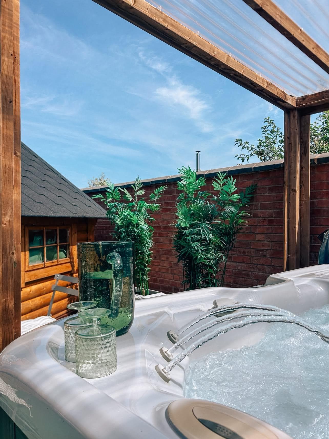 Private hot tub with bubbling water jets